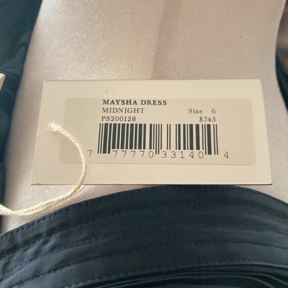 ULLA JOHNSON MaySha Striped Pleated Handkerchief Midi Dress Midnight Navy Size 6 - Picture 8 of 10